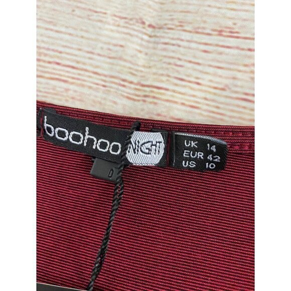 NWT BooHoo Burgundy Long Sleeve Ruched Bodice Dress - 10 - Picture 3 of 12